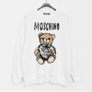 Moschino Teddy Bear Print Terry Crew Neck Sweatshirt in White